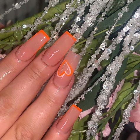 Cute Orange Nail Ideas, Orange Design Nails, Orange Nails Design, Orange Trendy Nails, Bright Orange Nails, Orange Ombre Nails, Dnd Gel Nail Polish, Neon Orange Nails, Orange Nail Art