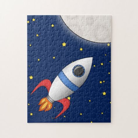 Rocket Drawing, Space Puzzle, Spaceship Drawing, Cartoon Spaceship, Cartoon Space, Canvas Drawing, Space Rocket, Moon Painting, Rocket Ship