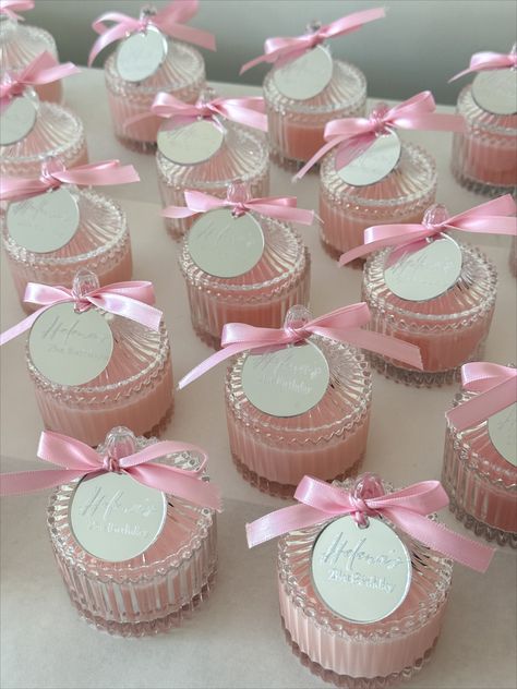 Pink soy wax candles. Event candles. Birthday favours Pink Candles Aesthetic, 21st Birthday Candles, Candle Giveaway, Birthday Favours, Crystal Jar, Pink Party Favors, Candle Party Favors, Bridal Shower Party Favors, Graduation 2024