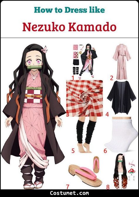 Nezuko Kamado Costume from Demon Slayer for Cosplay & Halloween 2022 Demon Slayer Nezuko Outfit, Diy Nezuko Costume, Nezuko Cosplay Outfit, Demon Slayer Cosplay Ideas, Nezuko Clothes, Demon Slayer Dress, Diy Anime Costume, Demon Slayer Cosplay Nezuko, Nezuko Outfit