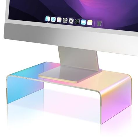 NiHome Iridescent Acrylic Computer Monitor Stand, Acrylic Laptop/PC/Desktop Stand Riser for Desk, Durable, Ergonomic Design, Space Saving for Home and Office Computer Monitor Stand, Iridescent Acrylic, Monitor Riser, Cement Diy, Studio Apt, Desktop Stand, Monitor Stand, Book Organization, Desk Shelves