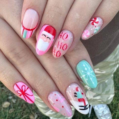 "In a gentle way, you can shake the world." . @nailed_by_zuri Happy 2023! Celebrate and be safe 🥂 . #nyemani #nyenails #2023… | Instagram Disney Birthday Nails Art Designs, Christmas Cake Nails, Fun Nails Winter, Festive Christmas Nail Designs, Pastel Holiday Nails, Candyland Christmas Nails, Christmas Nail Art 2024, Christmas Nails Unique, Neon Christmas Nails