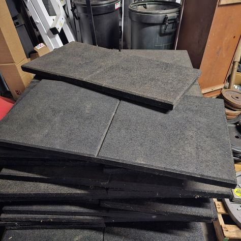 26 total Rubber Floor Tiles. https://www.bigfitness.com/new-equipment/gym-flooring/used-gym-flooring 38" by 19" rubber flooring tiles. 5 square feet each. 1.5" thick. New, never used, just a little dusty. Didn't weigh them but there about 25-30lbs each. 130 square feet total. Great for putting under weights or your home gym area. Also good for outdoor play areas. Cost $80 each new (about $2000) Pick up at Big Fitness for $500 Rubber Floor Tiles, Outdoor Play Areas, Rubber Tiles, Flooring Tiles, Play Areas, Gym Flooring, Rubber Flooring, Play Area, Floor Tiles