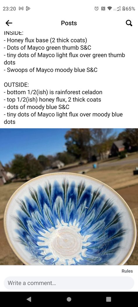 Peacock Bowl Glaze, Frosted Turquoise Glaze Combinations, Mayco Peacock Glaze Combinations, Peacock Glaze Combinations, Peacock Technique, Ceramic Peacock, Ceramics Glazing, Mayco Glaze, Ceramic Glazing