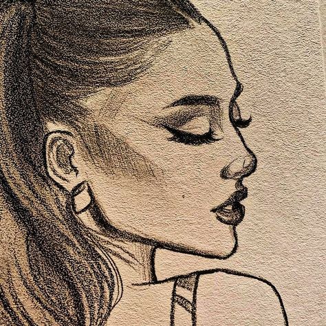 Womens Faces Drawing, Drawing Ideas Ariana Grande, Cool Art Sketches Creative, Ariana Sketch, Ariana Drawing, Sketch A Face, Sketches Art Sketchbook, Iconic Drawings, Girly Sketches