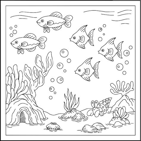 Design vector fish under sea coloring pa... | Premium Vector #Freepik #vector #whale #fish-illustration #fish-design #fish-line Under The Sea Sketch, Under The Sea Drawing, Fish Drawing For Kids, Sea Coloring Pages, Sea Drawings, Under The Sea Drawings, Theme Drawing, Coral Drawing, Illustration Fish