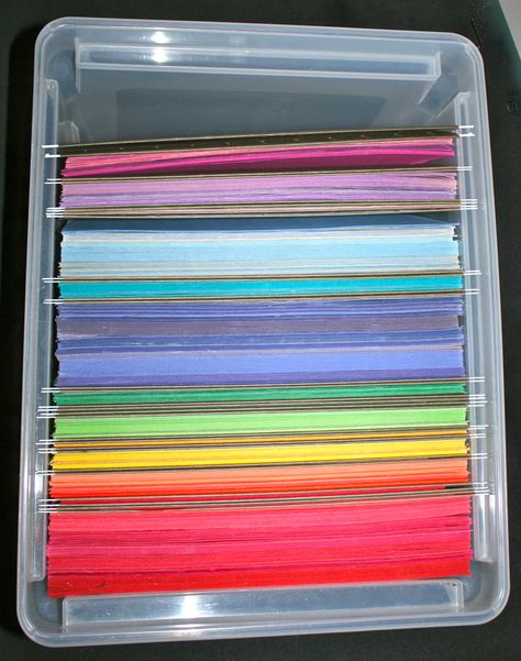 I organize my construction paper in plastic files. Keep scraps in the green hanging folders that separate the colors. Crates also work. This makes them stackable and portable and easily used by students. No more mess and damaged paper! Organize Construction Paper, School Folders, Teaching Organization, Hanging Folders, Class Organization, Classroom Organisation, Organization And Management, Organization Decor, Homeschool Organization