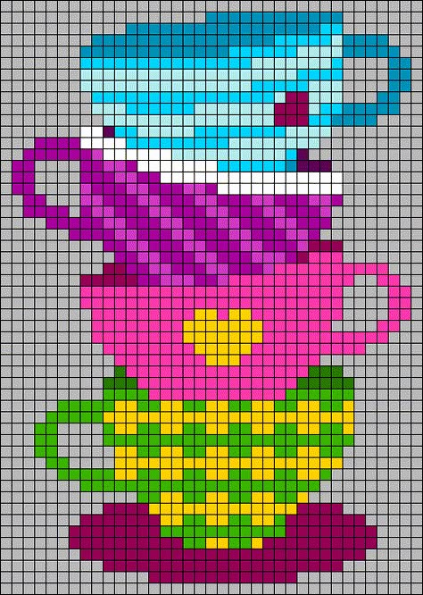 Mad Hatter Perler Beads, Disney Grid Patterns, Alice In Wonderland Pixel Art, Alice In Wonderland Pixel Art Grid, Pixel Art Tea Cup, Alice In Wonderland Bead Patterns, Alice In Wonderland Cross Stitch Pattern Free, Alice In Wonderland Crochet, Alpha Pattern Disney