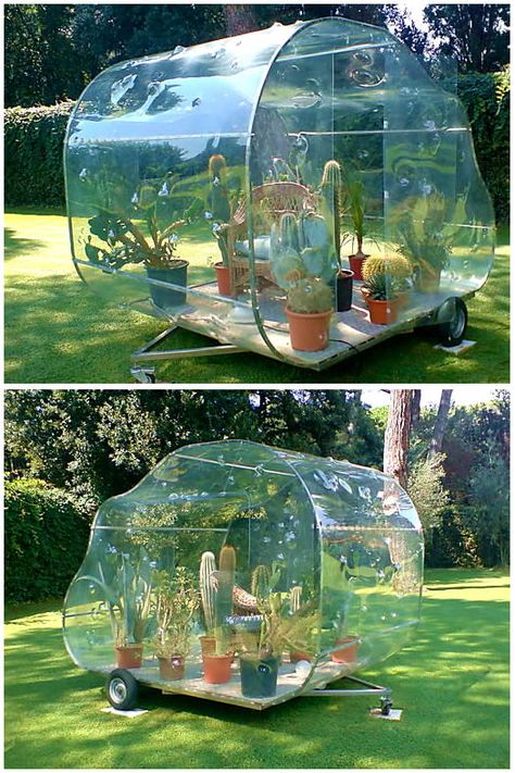 Portable Greenhouse On Wheels, Greenhouse Trailer, Gorgeous Greenhouses, Mobile Greenhouse, Diagon Alley Shops, Mobile Garden, Tiny House Garden, Orangery Conservatory, Garden Cover