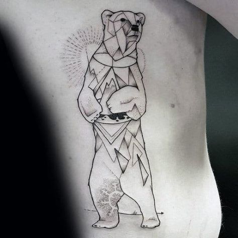 Bear Tattoo Meaning, Polar Bear Tattoo, Berlin Tattoo, Bear Tattoo Designs, Geometric Bear, Bear Tattoos, Geometric Tattoo Design, Bear Tattoo, Side Tattoos