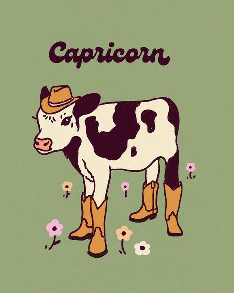 Kira on Instagram: “Zodiac cows!! 🐄” Capricorn Aesthetic, Cow Tattoo, Capricorn Art, Duck Illustration, Bday Invitations, Arte Alien, Animal Illustrations, Leather Art, Zodiac Art