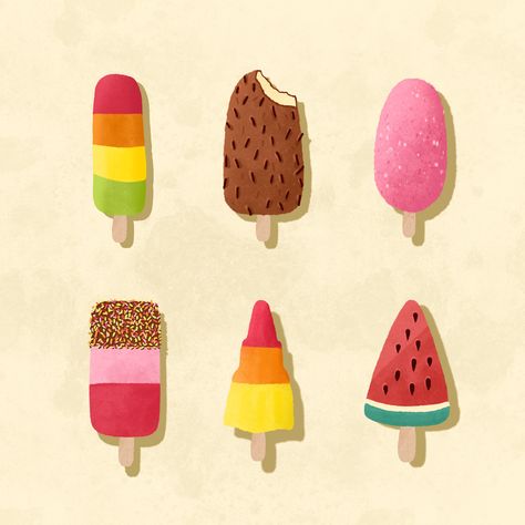 Illustration, icecream, ice lolly Ice Lolly Illustration, Ice Lolly Drawing, Popsicles Illustration, Yvonne Ellen, Cream Illustration, Ice Cream Illustration, Vintage Paper Background, Draw Two, Ice Lolly