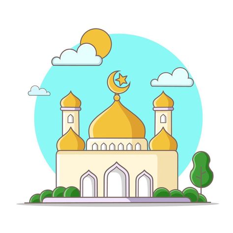 Mosque Vector Icon Illustration. Moslem Building Icon Concept Isolated Premium Vector. Flat Cartoon Style Mosque Illustration, Mosque Vector, Building Icon, Vector Icons Illustration, Cityscape Photos, Logo Banners, Custom Illustration, Custom Branding, Background Banner