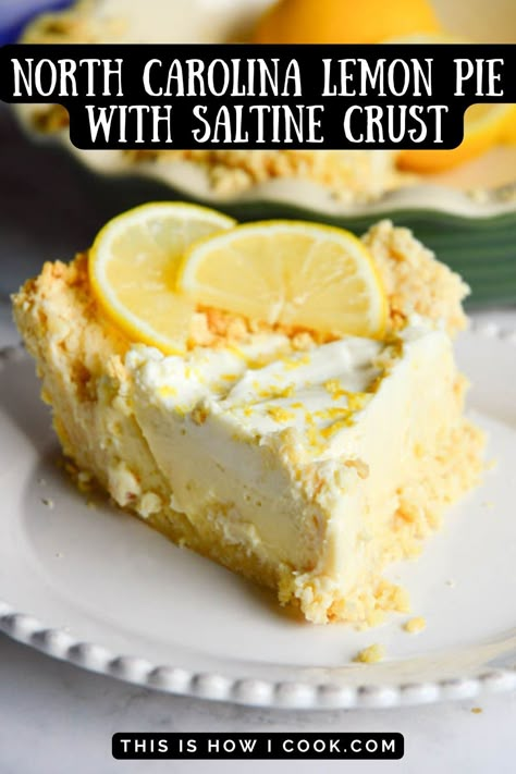 This North Carolina Pie recipe, also known as Atlantic Beach Pie is a simple but decadent, creamy lemon pie with a signature Saltine crust. So good and refreshing! #northCarolinaLemonPieRecie #AtlanticBeachPieRecipe #condensedMilkLemonPie North Carolina Lemon Pie Recipe, North Carolina Lemon Pie, Atlantic Beach Pie Recipe, Saltine Crust, Creamy Lemon Pie, Beach Pie, Summer Pies, Atlantic Beach Pie, Easy Lemon Pie