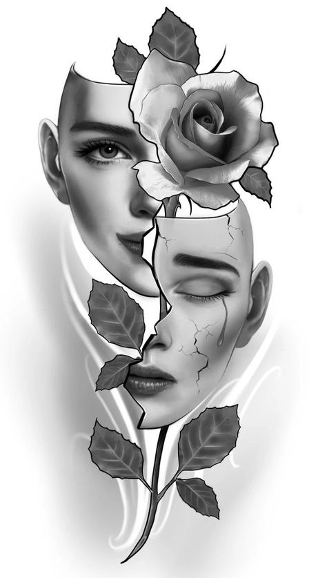 Tattoo Realism Design, Womans Face Tattoo Design, Face Tattoo Women, Lady Face Tattoo Design, Face Drawing Tattoo, Back Tattoo Stencil, 2 Face Tattoo, Feminine Face Tattoo, Realism Tattoo Stencil