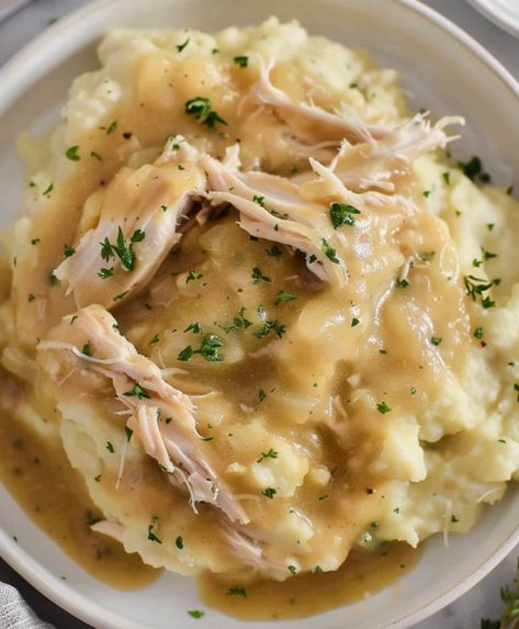 Chicken In Gravy Over Mashed Potatoes, Turkey Gravy And Mashed Potatoes, Turkey And Gravy Over Mashed Potatoes, Shredded Chicken Over Mashed Potatoes, Chicken Mashed Potatoes And Gravy, Shredded Chicken Gravy Mashed Potatoes, Creamy Chicken And Mashed Potatoes, Turkey Over Mashed Potatoes, How To Make Chicken Gravy