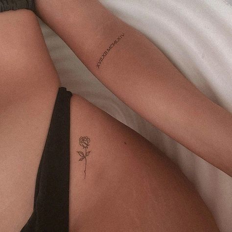 Tattoo On Hip Bone, Upper Thigh Tattoos, Basic Tattoos, Small Girly Tattoos, Ribcage Tattoo, Hip Tattoos Women, Small Pretty Tattoos, Petite Tattoos, Thigh Tattoos Women