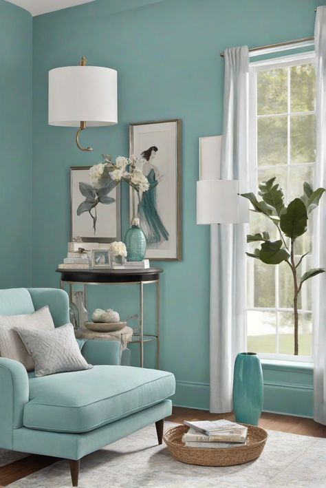 Discover the soothing allure of Tame Teal (SW 6757) in your daily interior designer routine. Embrace the calm and serenity of this top paint color for 2024! #Ad #homedecor #homedesign #wallpaints2024 #Painthome #interiorarchitecture Wall Colors Green Living Room Colors Bright Living Room Colors Apartment Renovation Living room Remodeling Modern Paint Colors 2024 Light Turquoise Living Room, Tourquise Living Room, Teal Accents Living Room, Teal Walls Living Room, Light Teal Paint, Colorful Living Room Bright, Renovation Living Room, Paint Colors 2024, Peaceful Colors