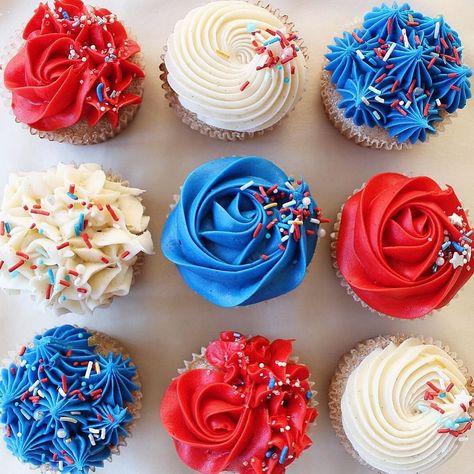 Churro cupcakes but make them RED WHITE AND BLUE 🎆🧨 . . . #churro #churrocupcakes #fourthofjuly #4thofjuly #4thofjulycupcakes #baker #wiltoncakes #cupcakedecorating #cakedecorating #cupcakesofinstagram #cakesofinstagram #albuquerque #albuquerquenewmexico #albuquerquebaker #albuquerquecupcakes #albuquerquecake #cupcakepiping #decoratingcakes #decoratingcupcakes Blue And Red Cupcakes, Fourth Of July Cupcake Ideas, 4th Of July Cupcake Ideas, Flag Cupcakes, Red White And Blue Cupcakes, White And Blue Cupcakes, Restaurant Birthday, Churro Cupcakes, Cupcake Piping