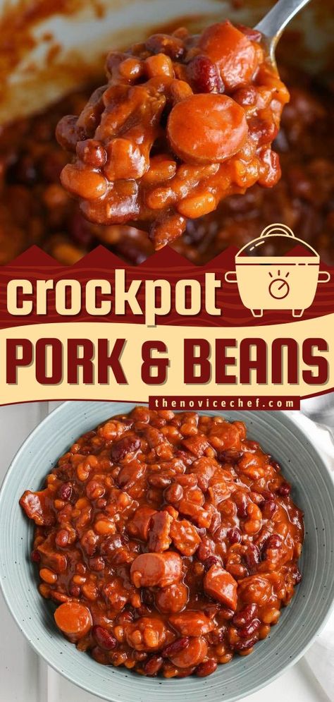 Pork and Beans, crockpot, slow cooker recipes Pork Beans Recipe Slow Cooker, Easy Pork And Beans Recipe, Pork And Beans Crockpot, Pork And Bean Soup Recipes, Van Camp Pork And Beans Recipe, Crock Pot Pork And Beans, White Beans Recipe Crockpot, Slow Cooker Pork And Beans, Recipes Using Canned Pork And Beans