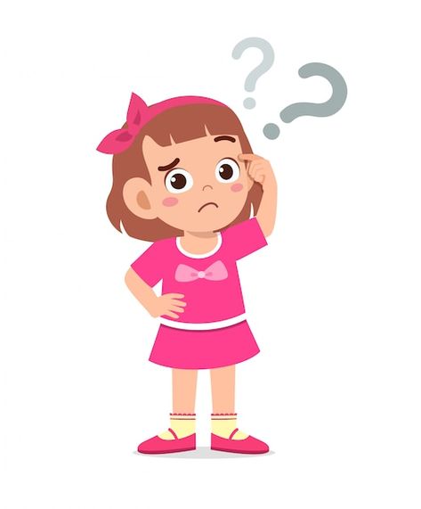 Cute little kid girl think with question... | Premium Vector #Freepik #vector #girl-cartoon #cartoon #question-illustration #interrogation Girl Thinking Illustration, Thinking Cartoon, Girl Thinking, Question Mark, Muslim Girls, Cartoon Pics, Cartoon Kids, Girl Cartoon, Graphic Resources