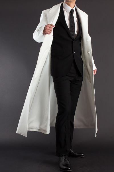 White Trench Coat Outfit Men, Formal Gabardine Pea Coat With Hidden Buttons, Formal Single-breasted Gabardine Pea Coat, Formal Gabardine Outerwear With Notch Lapel, Formal Single Breasted Wool Coat With Stand Collar, Formal Single-breasted Wool Coat With Stand Collar, Formal Single-breasted Gabardine Outerwear, Classic Tailored Long Outerwear, Tailored Classic Long Outerwear