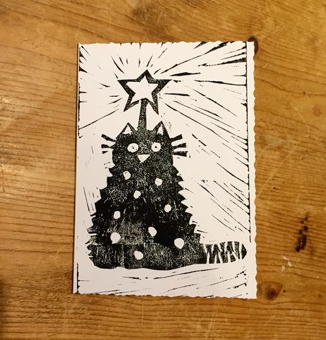 Christmas Card Ideas Linocut, Lino Print Christmas Card Ideas, Lino Print Xmas Cards, Linoleum Print Ideas Christmas, Christmas Linoleum Prints, Christmas Card Linocut, Christmas Card Print, Block Print Christmas Card, Christmas Linocut Ideas