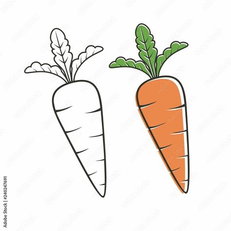 Carrot Drawing Simple, Cute Carrot Drawing, Carrot Drawing, Speed Draw, Mini Carrots, Food Doodles, Outline Drawing, Pencil Drawings Easy, Linear Pattern