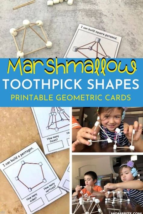 3d Marshmallow Shapes, Toothpicks And Marshmallows Stem, Marshmallow Shapes With Toothpicks, 3d Shapes With Toothpicks, Marshmallow And Toothpick Building, Building 3d Shapes, Shapes Preschool Crafts, Marshmallow Shapes, Marshmallows And Toothpicks