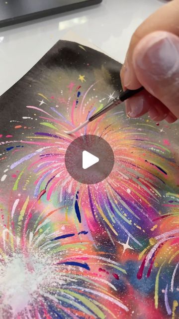 Diwali Painting Watercolour, Watercolor Fireworks Tutorial, New Years Painting Ideas For Kids, Fireworks Watercolor Painting, Firework Painting For Kids, Fluorescent Painting Ideas, Watercolour Fireworks, Diwali Watercolor Painting, Fireworks Art For Kids