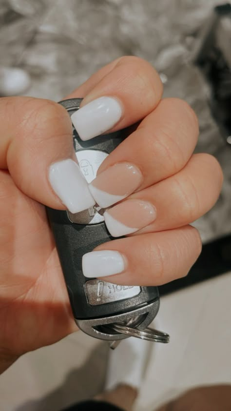 White Graduation Nails Square, Square Acrylic White Nails, Back To School Nails Acrylic Short White, Cute Short Square Nails White, White Nail Inspo Acrylic Square, Senior Nails Ideas Short, Short Acrilyc Nail Ideas Square, Bridal Shower Nails Square, 13 Birthday Nails Short