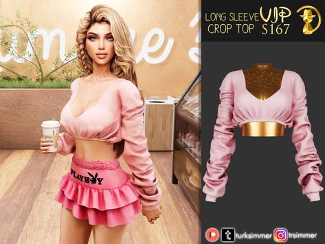 Sims 4 Cc Playboy, Barbie Crop Top, Sims 4 Black Hair, Pink Ruffle Dress, Free Sims 4, Sims 4 Body Mods, Tumblr Sims 4, Sims 4 Dresses, Kawaii Stuff