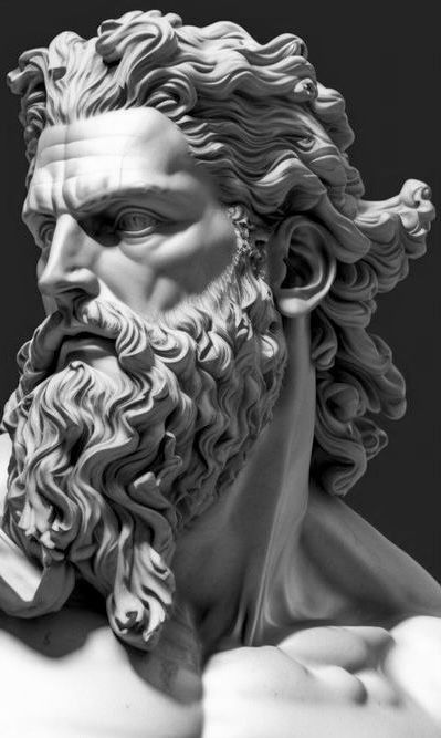 Zues Tattoo Mythology Greek Gods, Zeus Portrait, Roman Statue Tattoo, Greek Portrait, Statue Portrait, Statue Of Zeus, Zeus Statue, Greek Mythology Statue, Zeus Tattoo