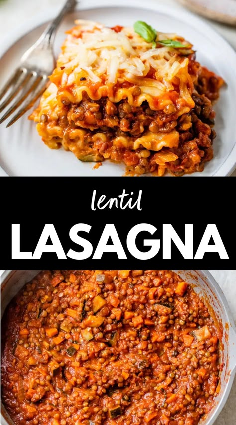 Easy vegan Lentil Lasagna uses french lentils instead of meat, making it a hearty plant-based option. In addition, it's filled with veggies, tomato sauce, a vegan "cheese" sauce and topped with dairy-free cheese, making it a go-to comfort food meal. Meat Free Lasagna Recipe, Cheese Free Lasagna, Lentil Recipes With Meat, Plant Based Lasagna Recipe, Vegan Lentil Lasagna, Easy Veggie Lasagna, Lentil Casserole Recipes, Bean Protocol Recipes, Lentil Dinner Recipes