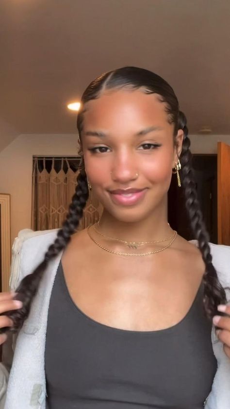 Braid Pig Tails, Slick Back Braid, Ashlee West, Back Braid, Pig Tails, Mixed Curly Hair, Curly Hair Videos, Curly Hair Photos, Cute Curly Hairstyles