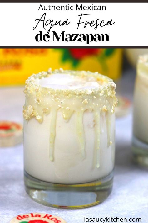 Agua Fresca de Mazapan cremosa con leche or creamy marzipan water with milk is easy and quick to make, this is a super refreshing summer drink! It’s creamy and smooth and tastes just like a liquid version of a Mazapan candy. Sweet Lemonade Recipe, Mazapan Recipe, Mexican Beverages, South American Recipes, Easy Summer Cocktails, Mexican Drinks, Drink Inspiration, American Recipes, Refreshing Summer Drinks