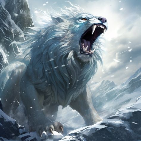 Digital Art NFT White Snow Lion Animal Roaring Animal Roaring, Drawings Of Creatures, Fantasy Lion, Axie Infinity, Snow Lion, See Animals, Ice Fantasy, Lion Artwork, Lion Drawing