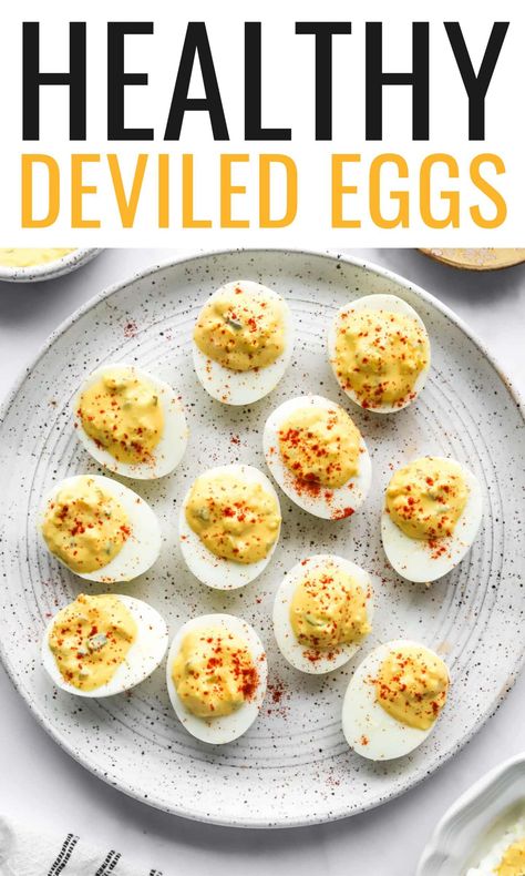 Healthy Deviled Eggs Breakfast Deviled Eggs, Deviled Eggs Healthy, Healthy Deviled Eggs Recipe, Birthday Appetizers, Healthy Deviled Eggs, Eggs Healthy, Southern Deviled Eggs, Easter Foods, Healthy Egg Recipes