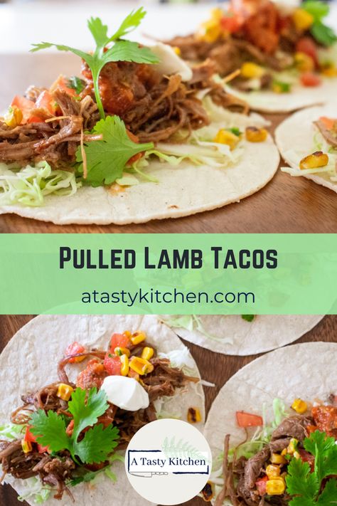 Pulled Lamb Tacos, Lamb Tacos Recipes, Lamb Tacos, Lamb Taco, Pulled Lamb, Roasted Corn Salsa, Smoked Lamb, Mediterranean Recipes Healthy, Tacos Recipes