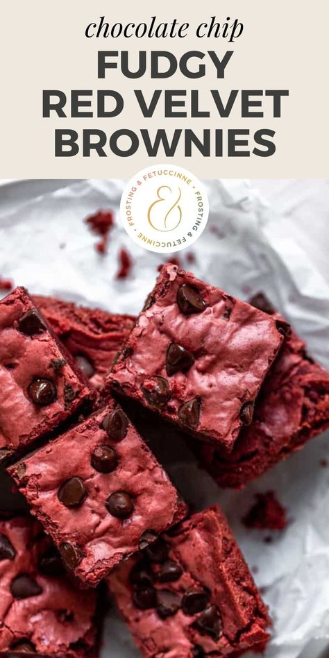 This red velvet brownie recipe is so easy to make from scratch! These one bowl brownies are crispy on the outside, super fudgy on the inside, and completely irresistible! The perfect easy red velvet dessert for date night or Valentine's Day. Red Velvet Brownies Recipe Homemade, Red Velvet Chocolate Chip Brownies, Redvelvet Brownies Recipes, Vegan Red Velvet Brownies, Red Velvet Fudge Brownies, Red Velvet Brownies With White Chocolate Chips, 30 Minute Desserts, Fudgy Red Velvet Brownies, Red Velvet Brownies Recipe