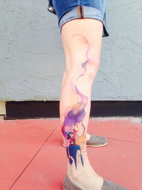 Fantasia Mickey Watercolor tattoo by Russel Van Schaick at Hart and Huntington Fantasia Mickey Tattoo, Fantasia Tattoo Disney, Disney Tattoos Mickey, Mickey Watercolor, Cute Disney Tattoos, Mickey Tattoo, Interesting Tattoos, Tattoo Disney, Disney Sleeve