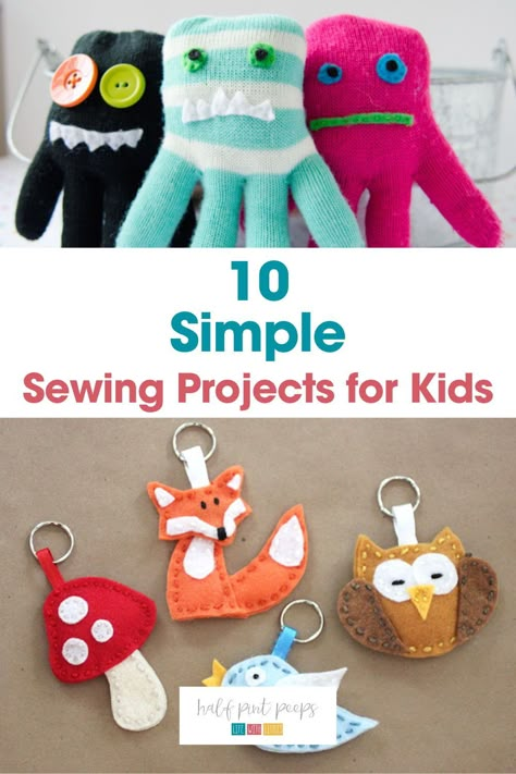 Learn 10 simple sewing projects for kids, encouraging creativity and developing new skills. These kids sewing projects are easy and fun. Discover a new craft for kids and help them foster a skill they can use the rest of their life. Kids Beginner Sewing Projects, Beginning Sewing Projects For Kids, Sewing Projects For Beginners Kids, Kids Sewing Ideas, Kids Sewing Projects Beginner, Felt Sewing Projects For Kids, Simple Sewing Projects For Kids, Sewing Projects Simple, Kids Sewing Projects