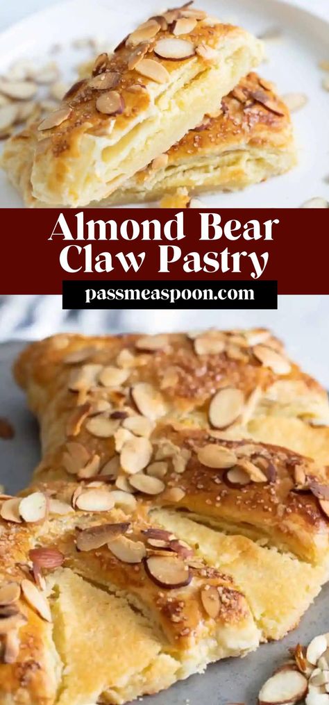 This almond bear claw pastry is the perfect sweet treat to pair with a cup of coffee! Almond Bear Claws, Almond Bear Claw Recipe, Bearclaws Pastry, Bear Claw Recipe, Almond Pastry, Dessert Breakfast, Yeast Breads, Holiday Dessert Recipes, Almond Paste