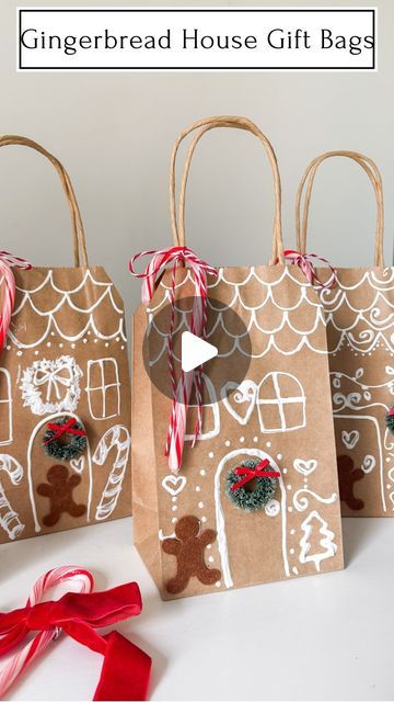 Lunch Bag Gingerbread House, Diy Birthday Bags Brown Paper, Brown Bag Gift Ideas, Diy Brown Bag Gift Bags, Christmas Brown Bag Ideas, Paper Bag Gift Wrapping Ideas, Gingerbread Gift Bags, Small Goodie Bags Ideas, Gingerbread House Gift Bag