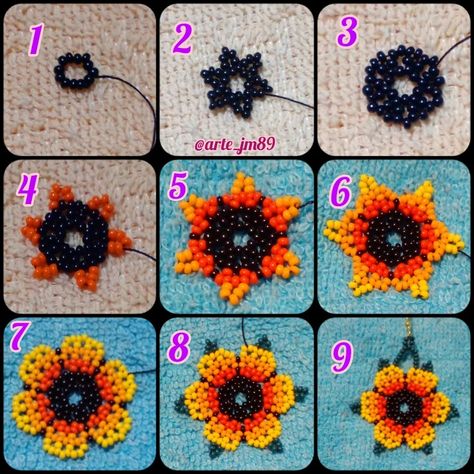 Utilizamos mostacillas checas #11 para elaborar este aretes los colores que ud desee Huichol Pattern Tutorials, How To Make Beaded Earrings, Seed Bead Flowers Tutorial, Beaded Earrings Tutorial, Huichol Pattern, Glass Bead Crafts, Anting Manik, Seed Bead Bracelet Patterns, Beaded Jewelry Pattern