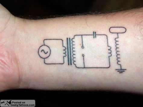 Tesla Tattoo Ideas, Electrical Engineering Tattoo, Engineering Tattoo Ideas, Diagram Tattoo, Geeky Tattoos, Circuit Tattoo, Coil Tattoo, Ink Link, Best Tattoo Ever