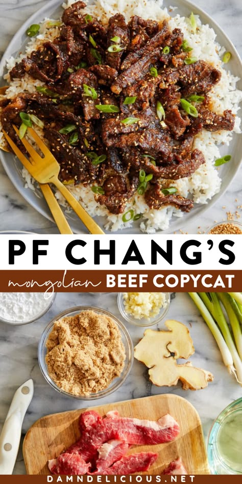 A better-than-PF Chang's Mongolian Beef! Not only is it a perfect busy weeknight dinner that's ready in just 30 minutes, but it also tastes amazing. Save this copycat recipe and try this quick and easy meal for tonight! Mongolian Beef Recipe Pf Changs, Damn Delicious Recipes, Pf Chang, Mongolian Beef Recipes, Asian Beef, Mongolian Beef, Beef Stir Fry, Beef Dinner, Copycat Recipe