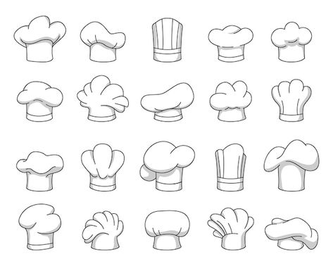 Vector cartoon chefs hats professional c... | Premium Vector #Freepik #vector #italian-chef #chef-illustration #bakery-chef #chef Chef Illustration Drawing, Chef Hat Drawing, Kitchen Uniform, Chef Illustration, Bakers Hat, Kiss The Chef, Bakery Icon, Cartoon Chef, Plate Drawing