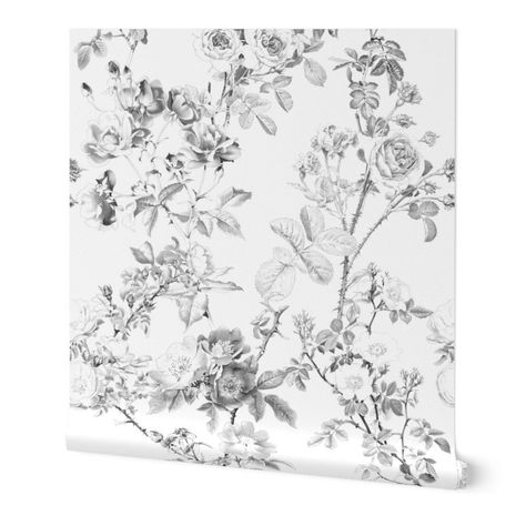 44 Adorable Wallpaper Ideas (Part 2) - thetarnishedjewelblog Black And White Floral Wallpaper, White Floral Wallpaper, Toile Wallpaper, Rosé Black And White, Floral Toile, Grasscloth Wallpaper, English Rose, Black And White Wallpaper, Black And White Floral