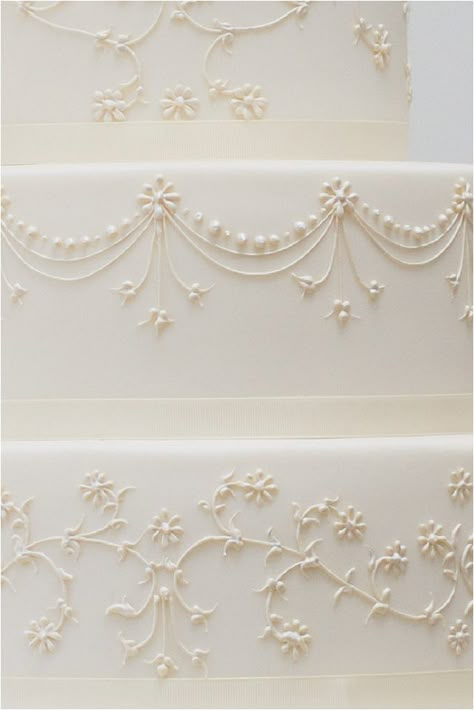 Exclusive To Harrods | Wedding Cakes From Talented Rosalind Miller Traditional Wedding Cake Piping, Wedding Cake Piping Designs Royal Icing, Hand Piped Wedding Cake, Wedding Cake With Piping Detail, Wedding Cake Royal Icing, Royal Icing Wedding Cake, Wedding Cake Piping, Cake Piping Designs, Scroll Wedding Cake